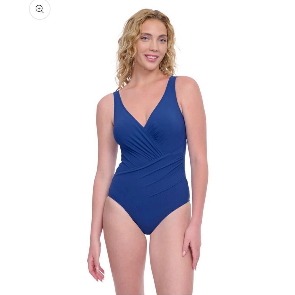 Profile by Gotex Surplice One Piece Swimsuit Ocean Blue sz 16 NWT
